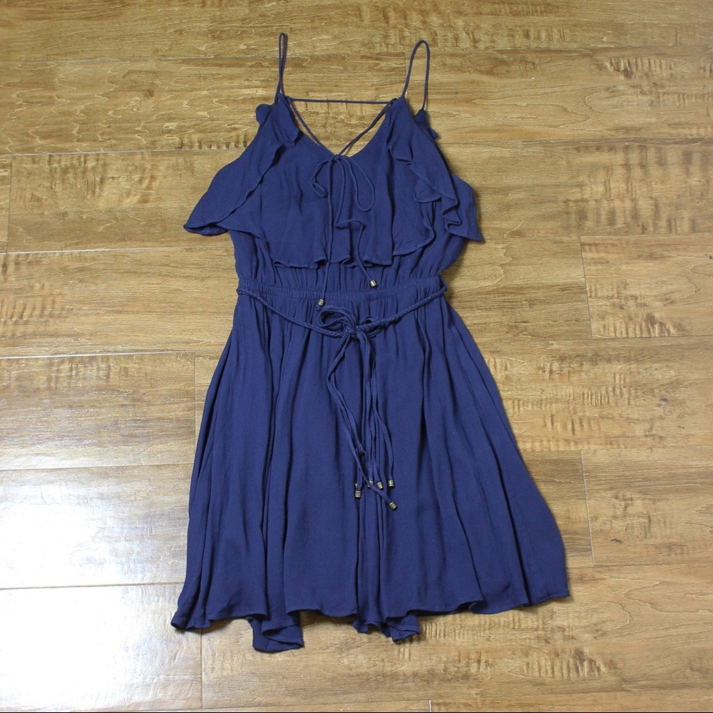 Navy Ruffle Dress - Picture 3 of 6
